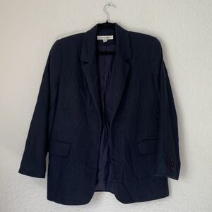 VTG Kristen Blake Blazer Jacket Women M Petite Navy Blue‎ Office Career Feminine